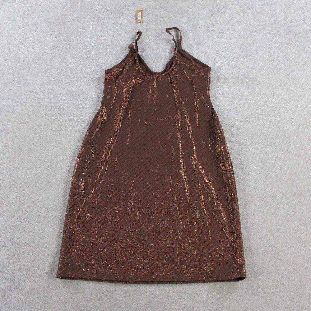 SKIMS Cami Dress Womens XL Bronze Foil Mesh Slip Cami Logo Allover Print NWT - Picture 2 of 7